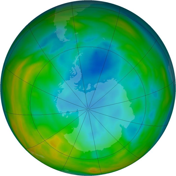 Antarctic ozone map for 21 July 2005